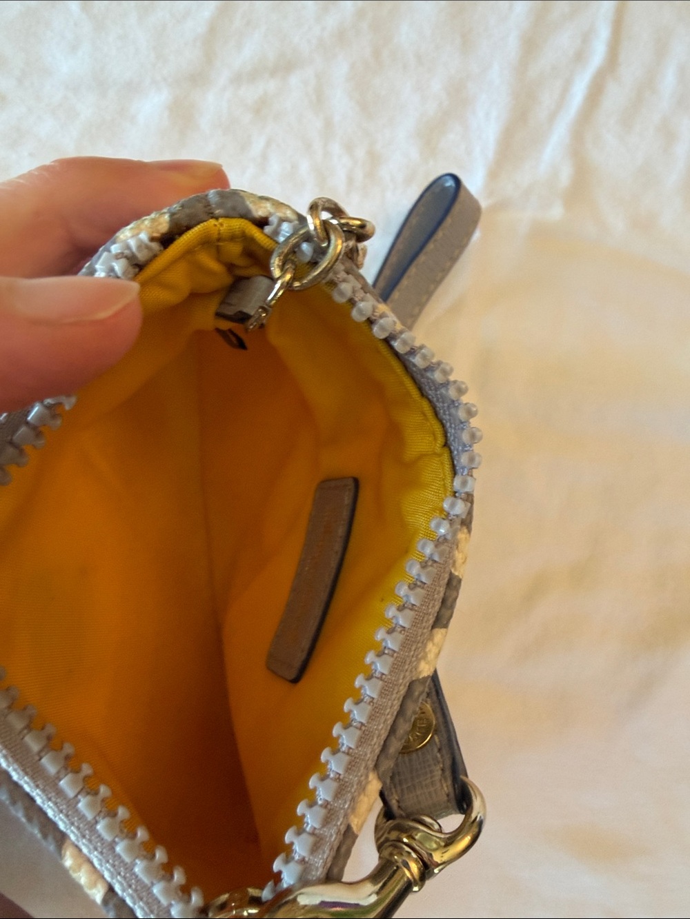 Dooney & Bourke Gray and Cream Logo Wristlet Key Pouch with Gold Hardware - Picture 10 of 12